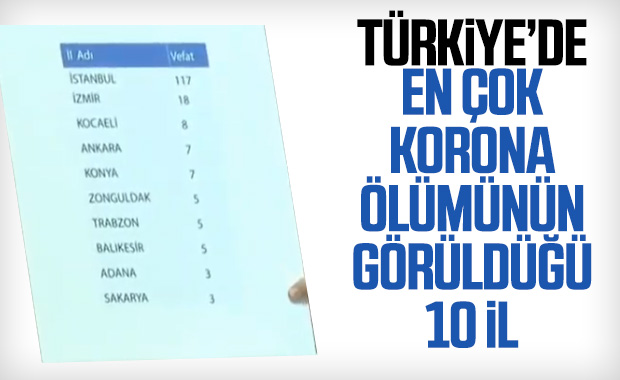 Türkiye'de il il korona ölümlerinin sayısı